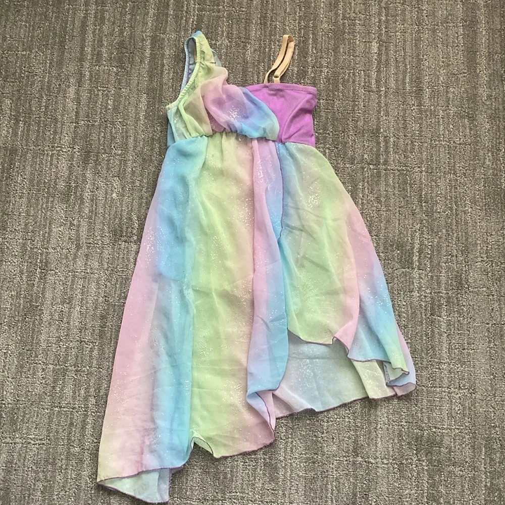 Curtain Call Costumes Asymmetric Rainbow Chiffon Lyrical Dance Dress